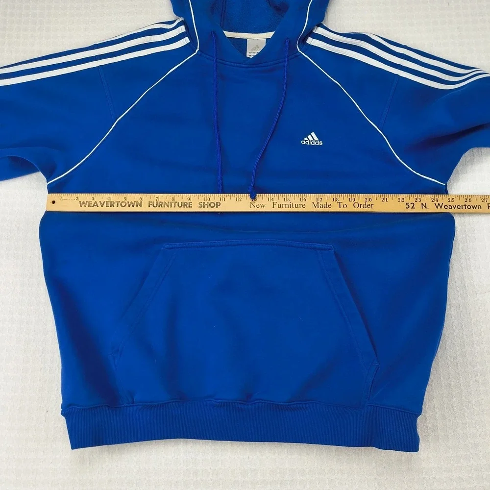 Adidas Mens Large Blue 3-Stripes Raglan Pullover Hoodie Sweatshirt Vintage Style